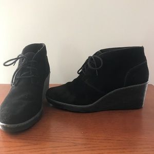 Clarks black suede wedge booties size 9